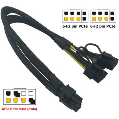 8Pin Male to 2 x 8Pin (6+2) Male Graphics Card Power Supply Adapter Cable 40cm