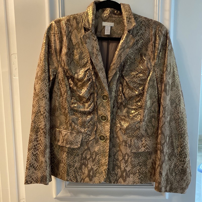 Chicos Gold Snake Skin Look Blazer Size 1