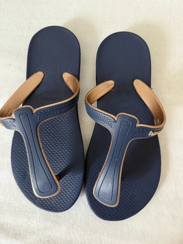 Havaianas Navy Blue & Gold Flip Flop Sandals Size 35 /36 - 3