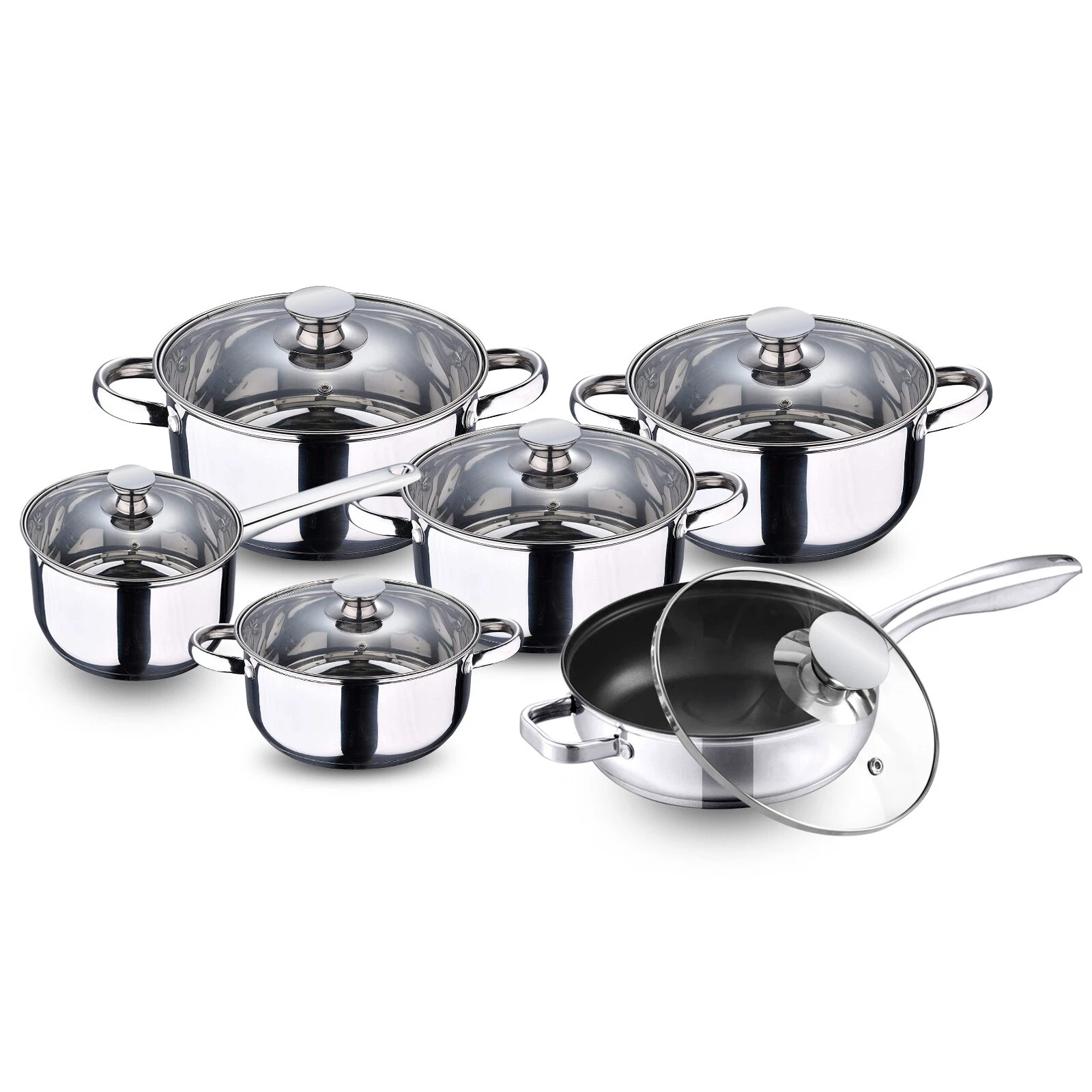 12Pcs Stainless Steel Cookware Set Casserole Stockpot Pot Hob With Glass Lids
Opens in a new window