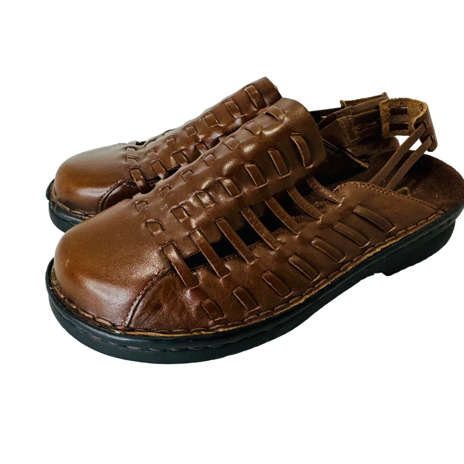 Sandali donna Clarks marroni taglia 7M ammortizzati comodi pelle intrecciata slip on