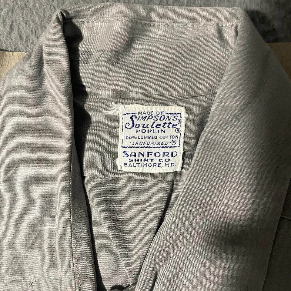 Camisa De Colección Años 50 Simpson Soulette Popelina Algodón Trabajo Abotonada Talla Mediana Foto 2 de 4