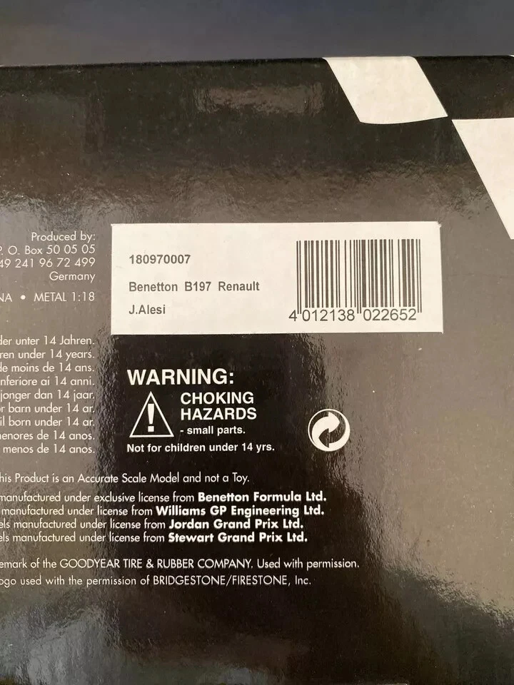Minichamps 1:18 F1 Benetton B197 Renault J. Alesi 180970007 - Immagine 3 di 3