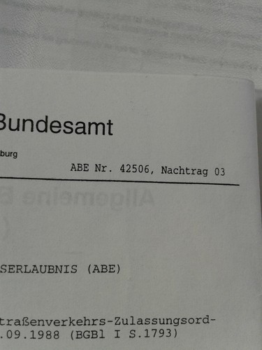 Gutachten ABE Teilegutachten KBA 42506 für ATS Felgen 7j 15 ET 38 LK 5 * 112
