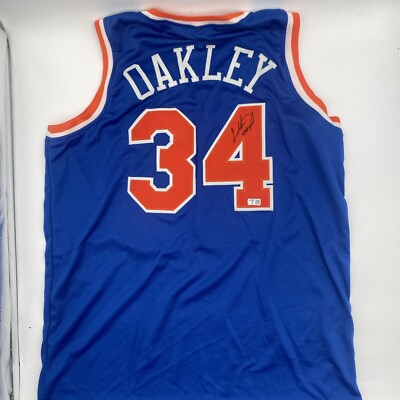 Charles Oakley Signed Auto Autographed New York Blue  Custom Jersey Tri Star