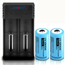VINABTY CR123A 3.7V Rechargeable Li-ion Batteries + 2Slot Charger for Camera