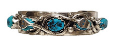 Harry Spencer Double Snake Turquoise Sterling Silver Cuff Bracelet Navajo