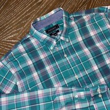 Crown  Ivy XL TEAL/PINK Plaid Classic Fit Long Sleeve Men's Shirt EXCELLENT