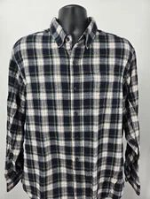 LL Bean Flannel Shirt Adult Large Blue Green Plaid Cotton Long Sleeve Men *