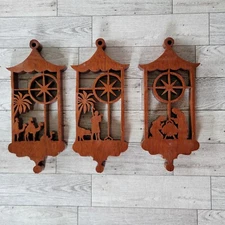 Nativity Scroll Handmade Art Wooden Wall Hanging Set 3 Religious Decor Manger 9"