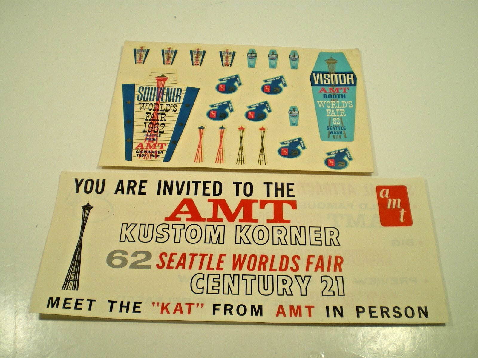 1962 Seattle Worlds Fair Century 21 AMT Booth Model Kit Decal Sheet