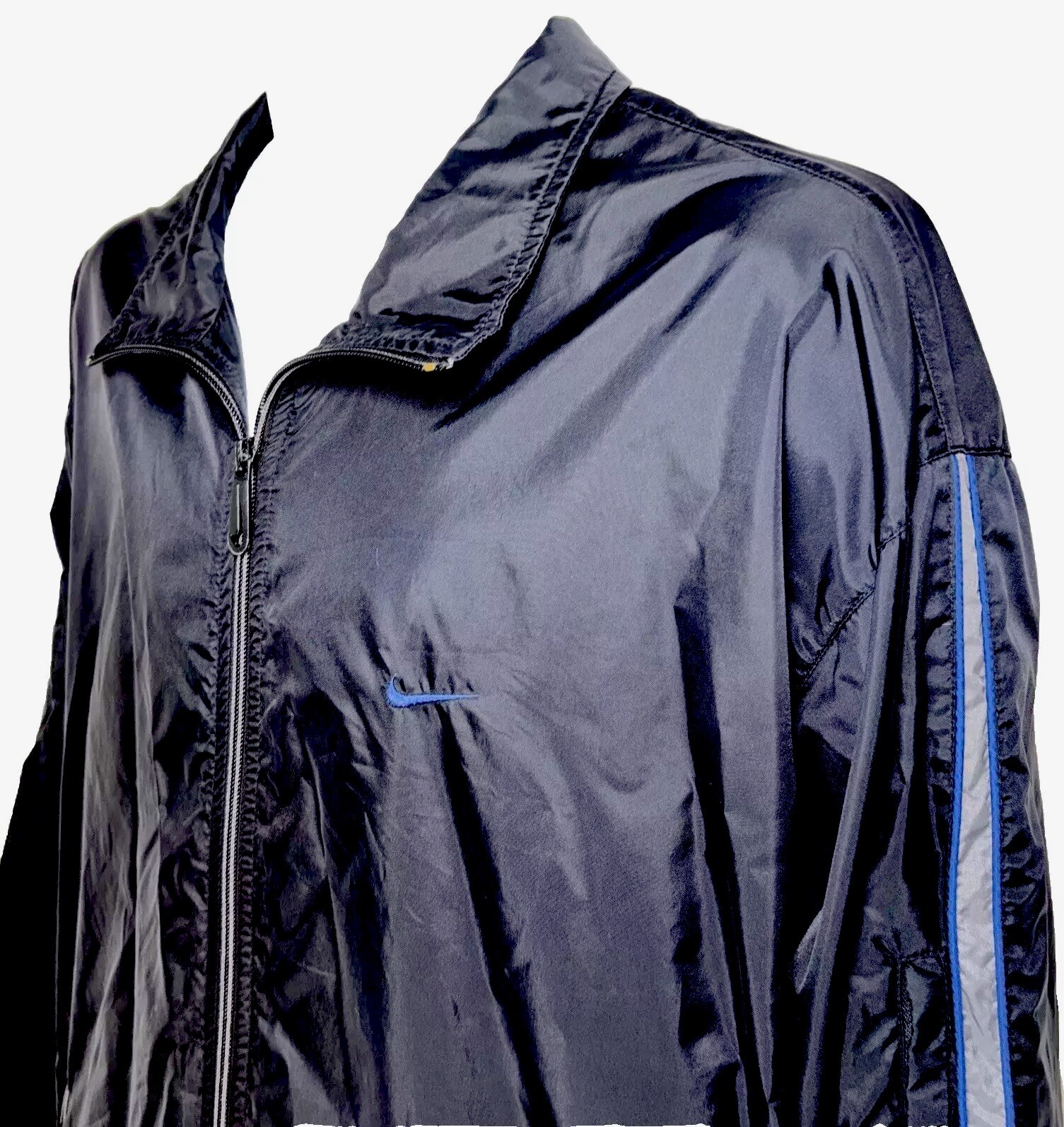 Vintage Nike Windbreaker Full Zip Jacket Size L Baggy Black & Blue Y2K Back Hit