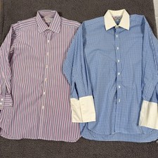 Turnbull Asser Mens Dress Shirts 15.5 Stripe Gingham England French Flip Cuff