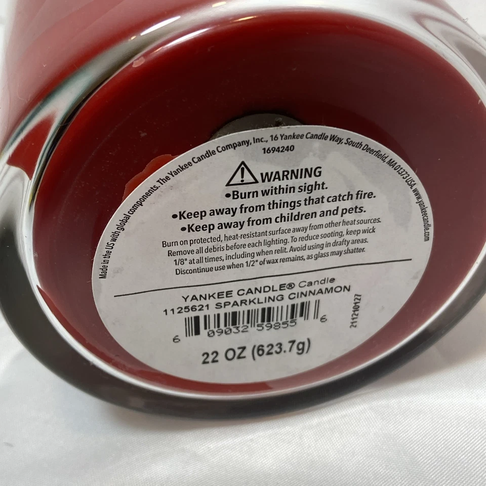 Yankee Candle 22 OZ. Sparkling Cinnamon Glass Jar Candle, New, Red, Holidays - Image 4 of 4