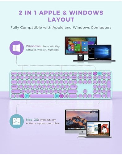 Seenda Wireless Keyboard and Mouse Set USB A and USB C Receiver Green and Purple - Afbeelding 6 van 6