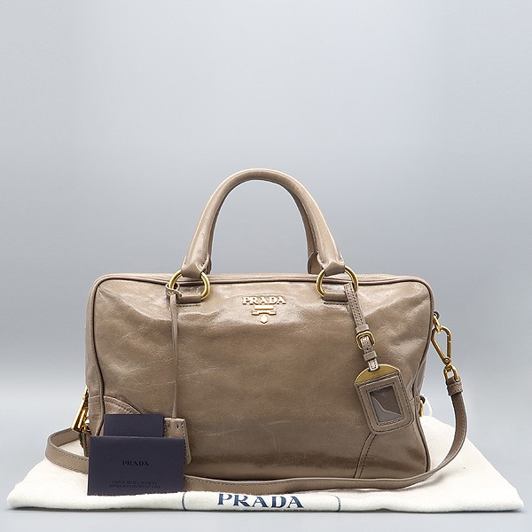 Prada BL0821 Beige Vitello Shine Leather Tote Bag with Shoulder Strap 2-Way