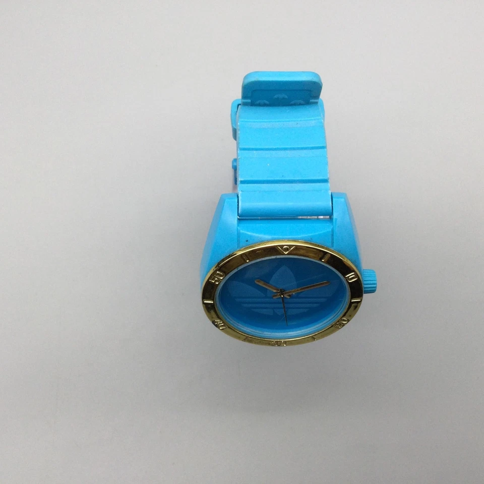 Adidas Originals Watch Mens 41mm Blue Gold Tone Bezel Trefoil Logo New Battery - Image 3 of 4