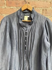 Vintage Giorgio Armani Women’s Sheer Blouse, Sz 42, Midnight Flax Silk, Italy