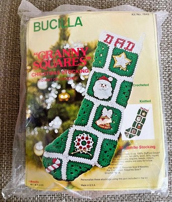 SEALED Bucilla Granny Squares #7843 Christmas Stocking Knit or Crochet Kit