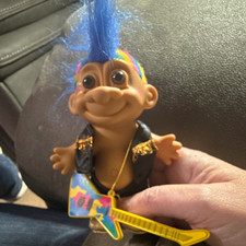 Troll Doll 5 in Blue Hair Music Theme Guitar Necklace Outfit Removable Clothes