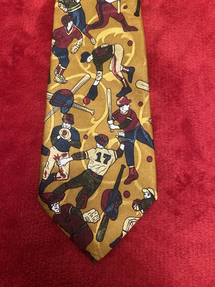 Corbata para hombre Enigma seda satinado tema béisbol hecha a mano 58" Foto 2 de 4