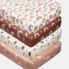 4 Pack Crib Sheets Boho Nursery Sheets Sunshine and Rainbow Desdign Neutral U...