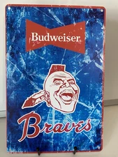 Budweiser Beer Atlanta Braves Sign - Bud Light - Brewing - Retro Chief Noc