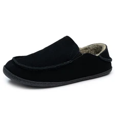 Alpine Swiss Gary Mens Genuine Suede Moccasin Slippers Sherpa Slip On Shoes