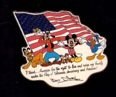 Disney 2002 WDW July 4th American Flag Pin W Pluto Goofy Chip Pin
