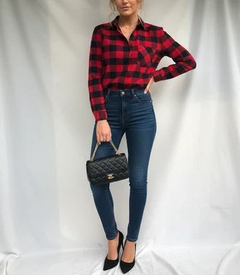 H&M Flanellhemd S–M Rot Schwarz Kariert Leicht Weich Sehr gut - Bild 1 von 4