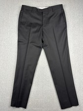 Zanella Dress Pants Mens 36x32 Black Parker Flat Front Wool Dress Italy Formal