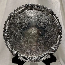 Antique Georgian Sterling Silver Footed Salver Tray 1771