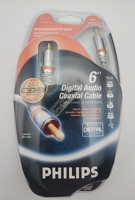 Philips 6 ft Digital Audio Coaxial Cable 24k Gold Plated Connectors -  NEW