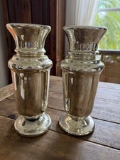Large Pair Of Mercury Glass Vases Or Candleholders 