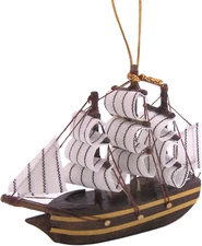 Three-Masted Wooden Ship Christmas Ornament, Holiday Décor, Nautical Tree Dec...