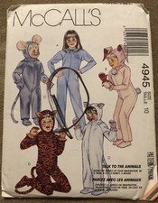 Childs Animal Costume Sewing Pattern Size 10 McCall's 4945 NEW Uncut Halloween