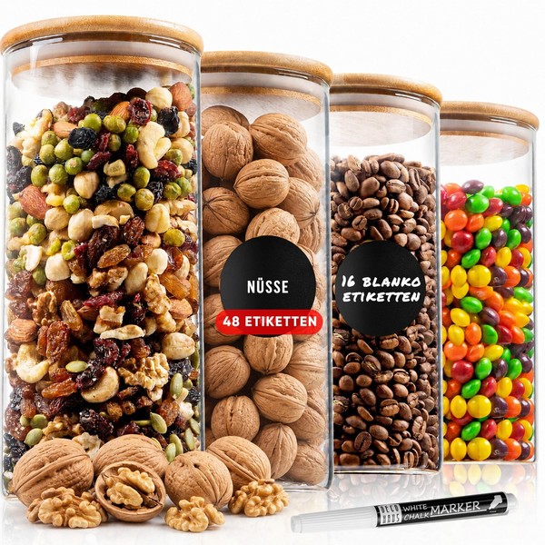 VorratsgläSer KüChe Aufbewahrung Glas Luftdicht Bambusdeckel 4X 1400Ml Set-image