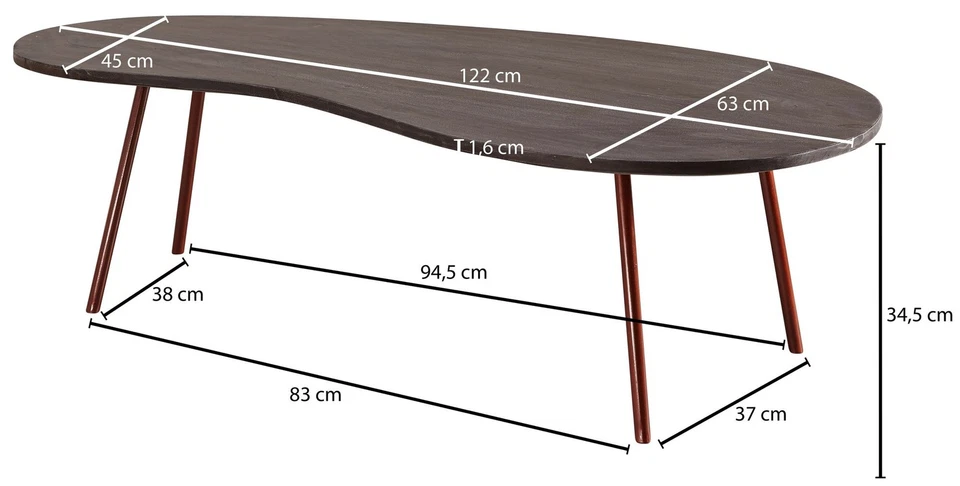 FineBuy Table Basse Bois Massif Métal 122x34,5x63 Table d'appoint Table de salon - Photo 3/4