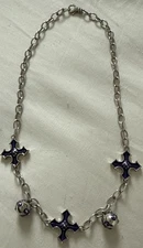 KUURTH STERLING SILVER 925 CROSS BLUE CRUCIFIX 18” DESIGNER NECKLACE