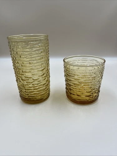 VTG Anchor Hocking Lido Soreno Amber Gold Glass Tumbler And Small Glass