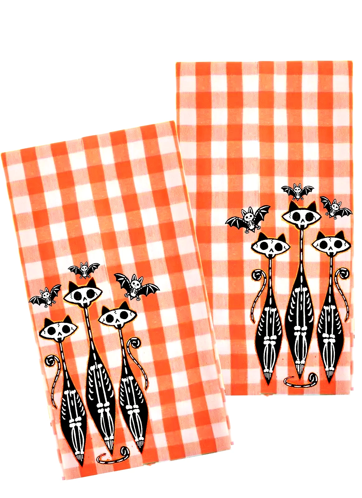 Retro Black Cat skeletons Halloween Decorative orange towel Set Kitchen