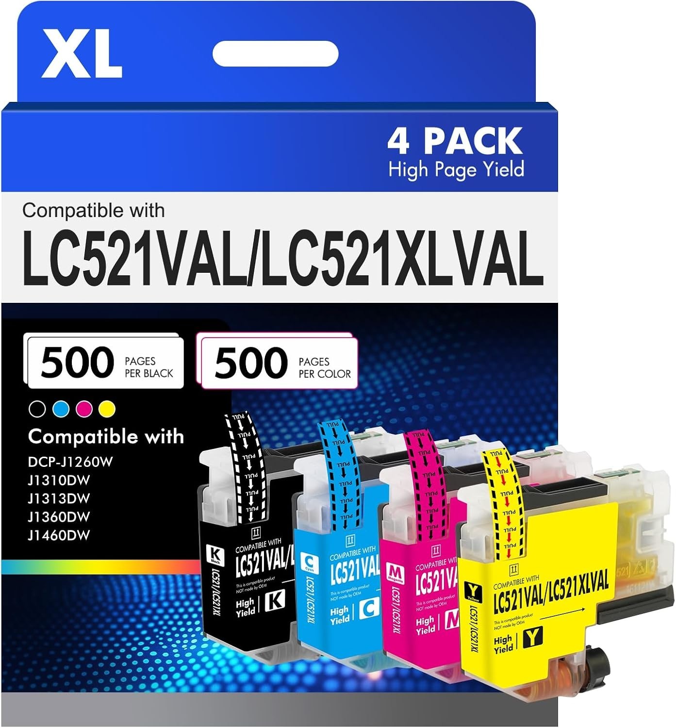 Cartouches encre LC 521 XL compatibles Brother DCP-J1260W lot de 4 de rechange LC-521