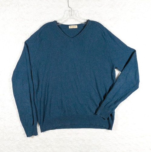 J Crew Sweater Mens Medium Blue Cashmere Cotton Blend Knit V-Neck Long Sleeve