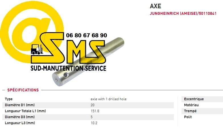 Axe 20x152 mm Jungheinrich EJE C20 50110841 pour réparer le jeu du châssis