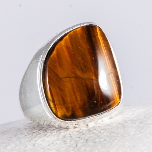 Silber Ring, Siegel, Silberring, Tigerauge, schimmernd, groß, freie Form, Gr. 60
