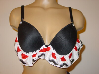 Black Bra Santa Legs Trim Padded Christmas Sissy-36C NEW