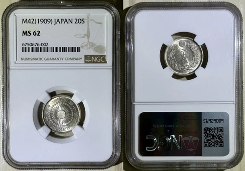 Japan 1909 Meiji Year Yr 42 Silver 20 Sen Sunburst Coin NGC MS 62 Y# 30