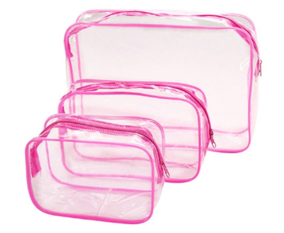3X Toiletry Airport Security Holiday Travel Bags Clear Plastic Makeup