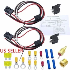 Dual Electric Fan Relay Kit with Thermostatic Sensor Switch 185 On 175 Off 40A