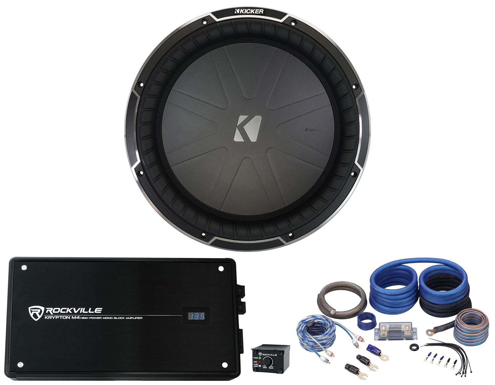 Автомобильный сабвуфер Kicker 42CWQ152 мощностью 1100 Вт RMS CompQ 12 моноусилитель Комплект усилителей CWQ152 108490₽